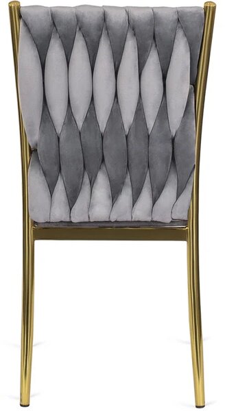 Zestaw 4x Krzesło Tapicerowane Plecione do Salonu DAN Szare Welurowe Glamour