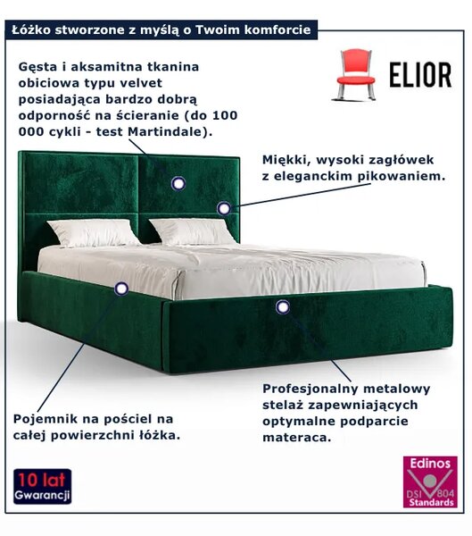 Zielone welurowe łóżko z pojemnikiem 4 rozmiary B8-Z53