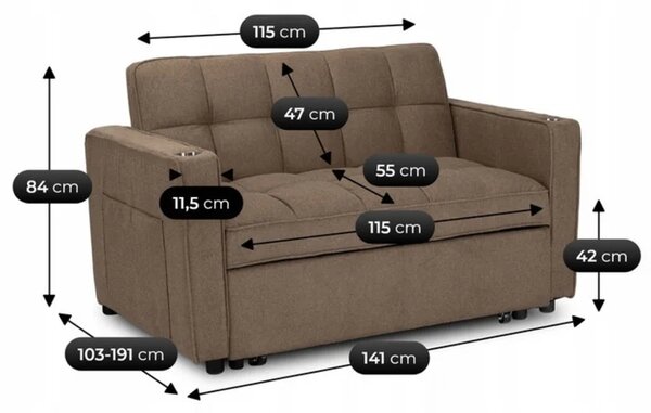 Fotel do Spania ASTER Rozkładany Amerykanka Brązowy Nowoczesny