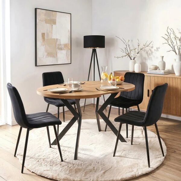 Stół Okrągły Rozkładany DORIAN 80-160 cm Dąb Złoty/Czarny Loft