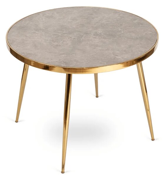 Stół Okrągły TINGA 100 cm Szary Marmur/Złoty Glamour