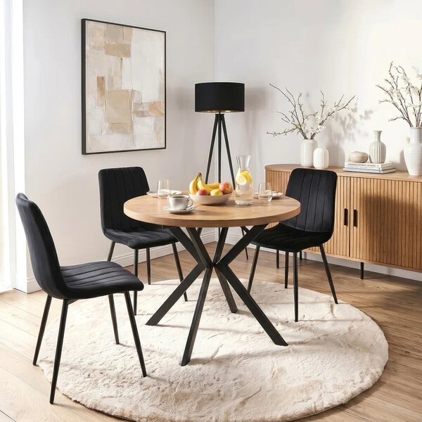 Stół Okrągły Rozkładany DORIAN 80-160 cm Dąb Złoty/Czarny Loft