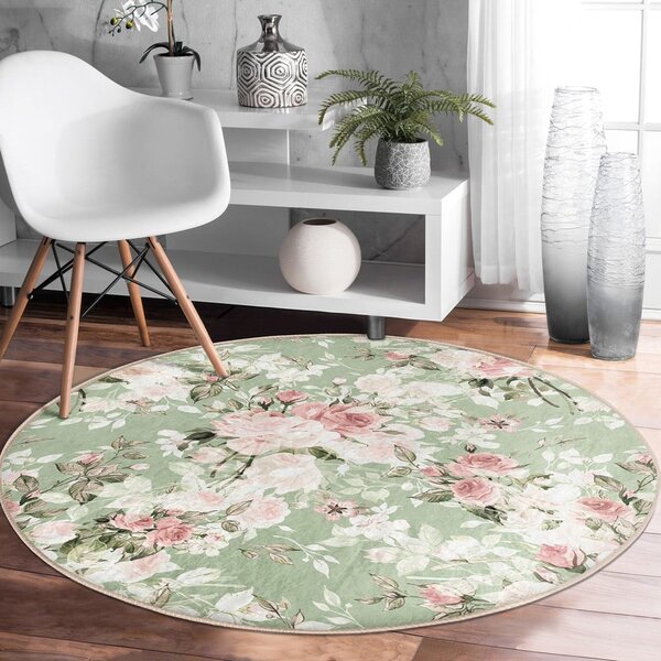Jasnozielony okrągły dywan odpowiedni do prania i robotów sprzątających ø 80 cm Comfort – Mila Home