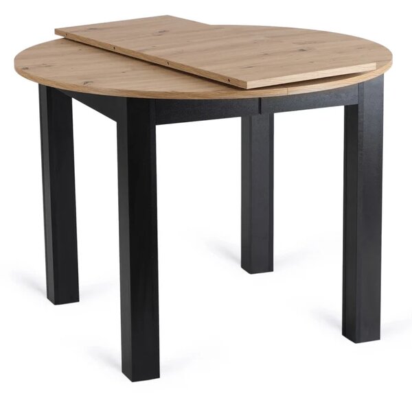 Zestaw Stół Okrągły Rozkładany HARRY 102-142 cm Dąb Artisan/Czarny i 4 Krzesła Tapicerowane BARI Szare Nowoczesne