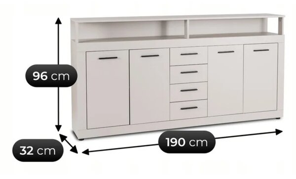 Komoda Czterodrzwiowa z Szufladami BLAGO 190 cm Kaszmir Nowoczesna