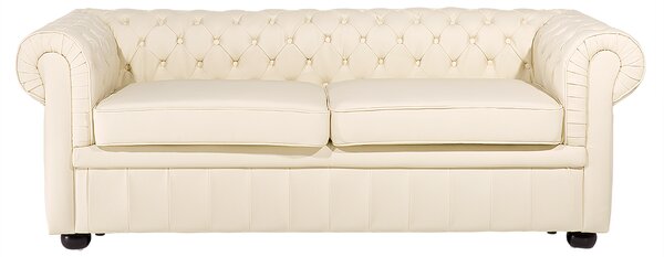 Nowoczesna sofa 3-osobowa skórzana pikowana beżowa Chesterfield Beliani