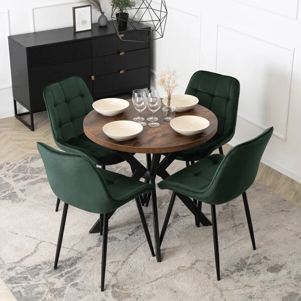 Stół Okrągły Rozkładany DORIAN 80-160 cm Dąb Rustykalny/Czarny Loft
