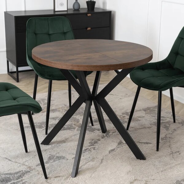 Stół Okrągły Rozkładany DORIAN 80-160 cm Dąb Rustykalny/Czarny Loft