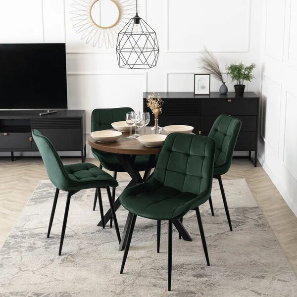 Stół Okrągły Rozkładany DORIAN 80-160 cm Dąb Rustykalny/Czarny Loft