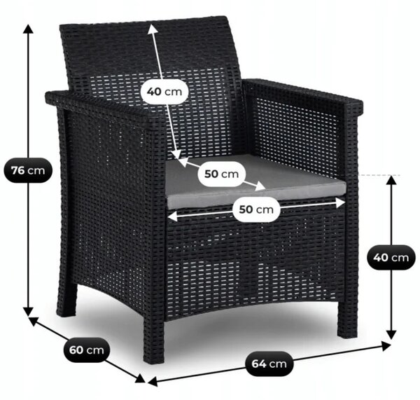 Zestaw Mebli Ogrodowych BRENTA Czarny/Szary 2xFotel Sofa Stolik Tarasowy Technorattan Nowoczesny