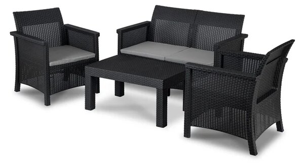 Zestaw Mebli Ogrodowych BRENTA Czarny/Szary 2xFotel Sofa Stolik Tarasowy Technorattan Nowoczesny