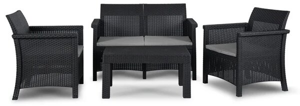 Zestaw Mebli Ogrodowych BRENTA Czarny/Szary 2xFotel Sofa Stolik Tarasowy Technorattan Nowoczesny