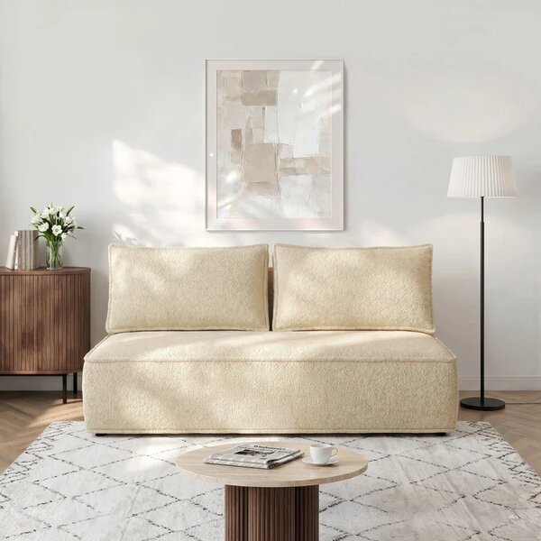 Sofa z Funkcją Spania MAVIA Beżowa Boucle Nowoczesna