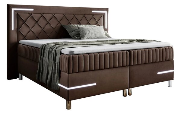 Brązowe welurowe łóżko pikowane z pojemnikiem 5 rozmiarów M0-R10
