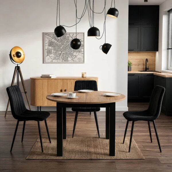 Stół Okrągły Rozkładany JAMES 103-223 cm Dąb Craft/Czarny Loft