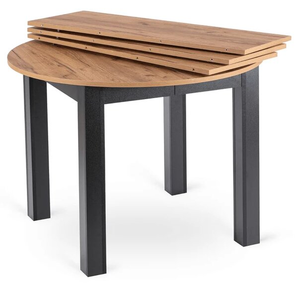 Stół Okrągły Rozkładany JAMES 103-223 cm Dąb Craft/Czarny Loft