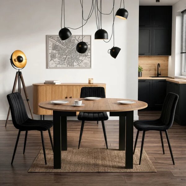 Stół Okrągły Rozkładany JAMES 103-223 cm Dąb Craft/Czarny Loft