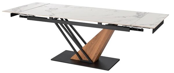 Stół Rozkładany Prostokątny REX 2 180-240 cm Ceramiczny Biały Marmur/Czarny do Jadalni Skandynawski