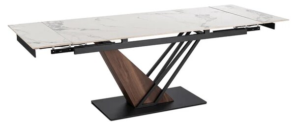 Stół Rozkładany Prostokątny REX 2 180-240 cm Ceramiczny Biały Marmur/Orzech Japandi