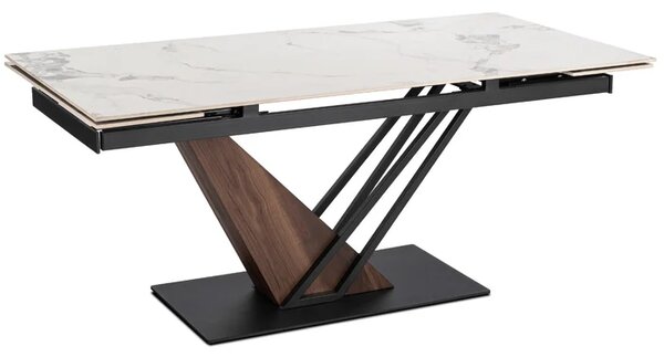 Stół Rozkładany Prostokątny REX 2 180-240 cm Ceramiczny Biały Marmur/Orzech Japandi