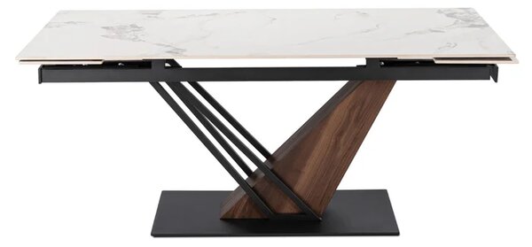 Stół Rozkładany Prostokątny REX 2 180-240 cm Ceramiczny Biały Marmur/Orzech Japandi
