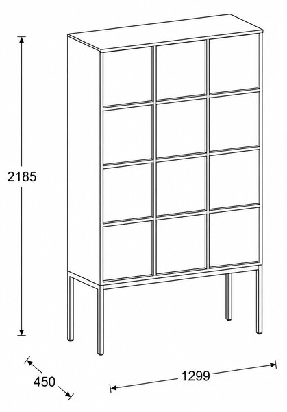 Szafa biurowa FRAME, czarna podstawa, 12x drzwi, 1299 x 450 x 2185 mm, PUSH-lock, biały