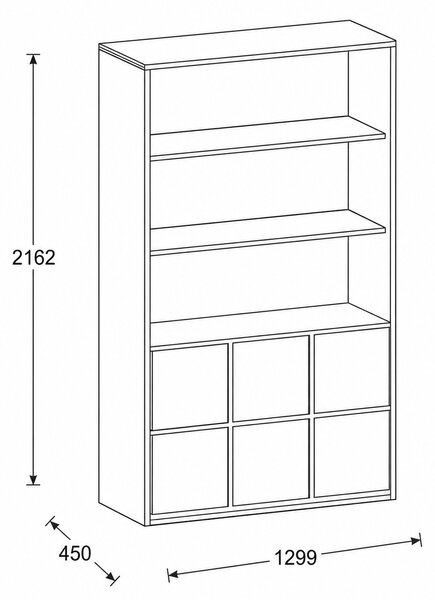 Szafka biurowa FRAME, 6x drzwi, 2x półka, 1299 x 450 x 2162 mm, PUSH-lock, biały