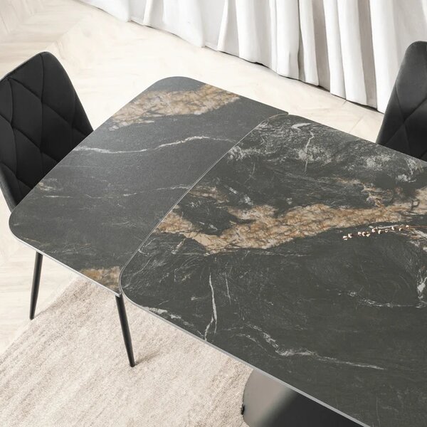Stół Rozkładany Prostokątny VERONA 160-240 cm Ceramiczny Czarny Marmur/Czarny Nowoczesny
