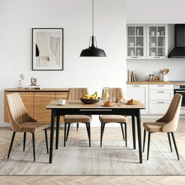Stół Rozkładany Prostokątny SAMER 120-160 cm Ceramiczny Dąb/Czarny Loft