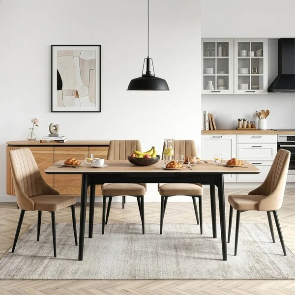 Stół Rozkładany Prostokątny SAMER 120-160 cm Ceramiczny Dąb/Czarny Loft