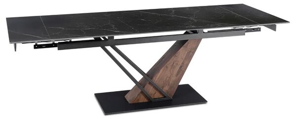 Stół Rozkładany Prostokątny REX 2 180-240 cm Ceramiczny Czarny Marmur/Orzech Japandi