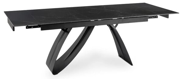 Stół Rozkładany Prostokątny DEVON 160-220 cm Ceramiczny Czarny Marmur/Czarny Nowoczesny