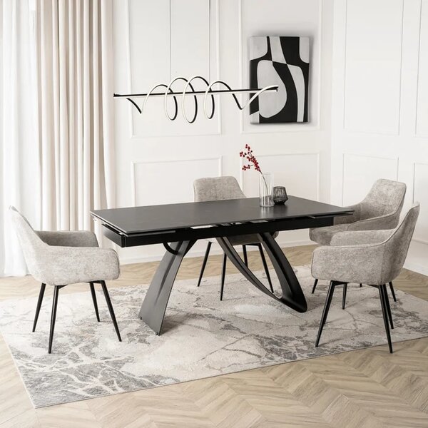 Stół Rozkładany Prostokątny DEVON 160-220 cm Ceramiczny Czarny Marmur/Czarny Nowoczesny