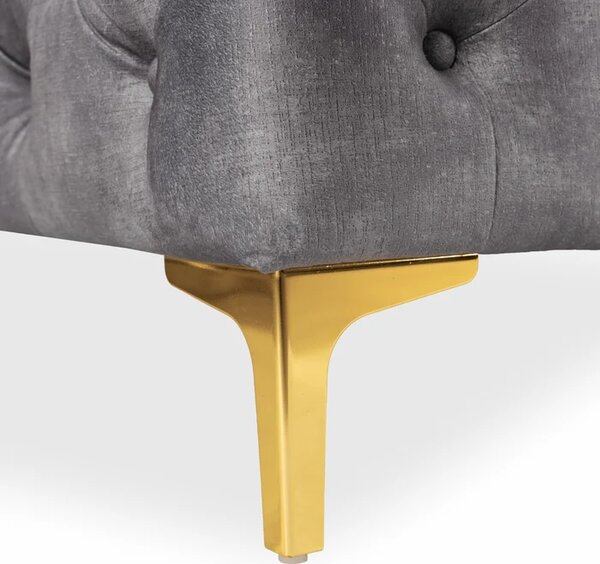 Sofa SORRENTO 3S Trzyosobowa Szara Welurowa Glamour