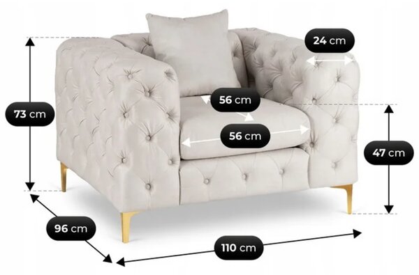 Fotel Wypoczynkowy SORRENTO 1S Kremowy Welurowy Glamour