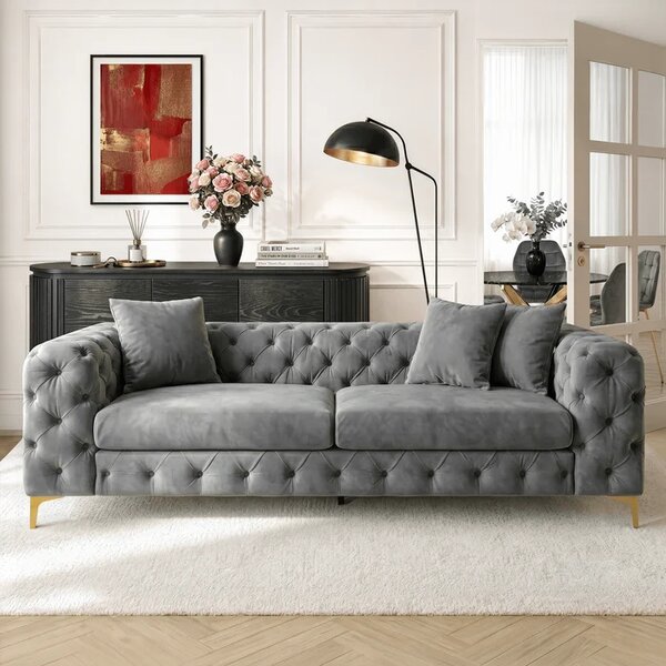 Sofa SORRENTO 3S Trzyosobowa Szara Welurowa Glamour