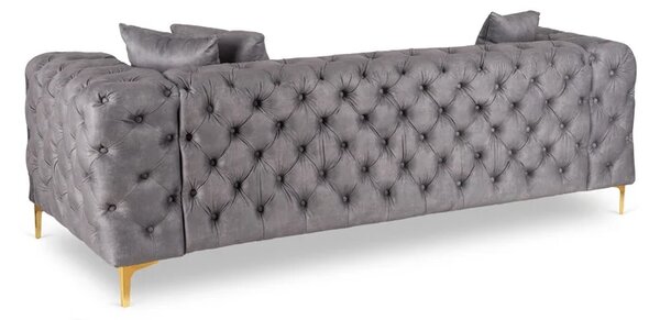 Sofa SORRENTO 3S Trzyosobowa Szara Welurowa Glamour