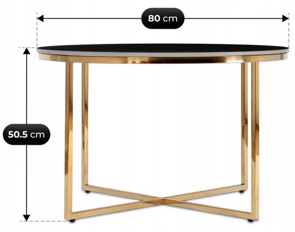 Stolik Kawowy Ceramiczny MARINE 80 cm Czarny Marmur Mat/Złoty Glamour
