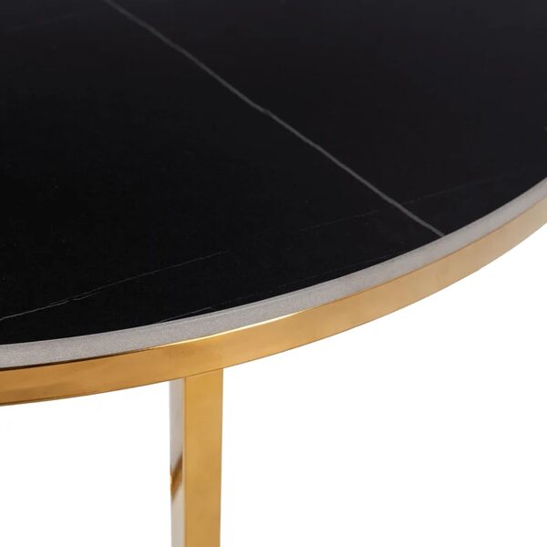 Stolik Kawowy Ceramiczny MARINE 80 cm Czarny Marmur Mat/Złoty Glamour