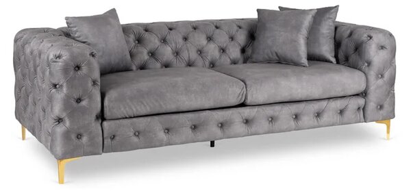 Sofa SORRENTO 3S Trzyosobowa Szara Welurowa Glamour