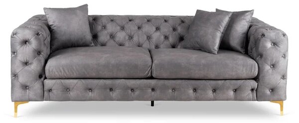 Sofa SORRENTO 3S Trzyosobowa Szara Welurowa Glamour