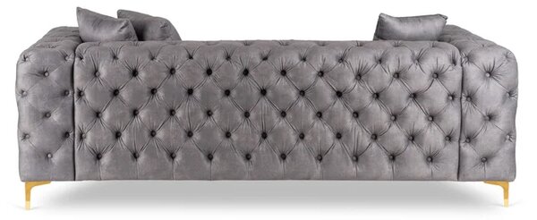 Sofa SORRENTO 3S Trzyosobowa Szara Welurowa Glamour