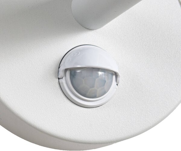 Kinkiet zewnętrzny LED Lucande Montaro, biały, IP54, z czujnikiem Montaro, biały / opal, aluminium, nowoczesny