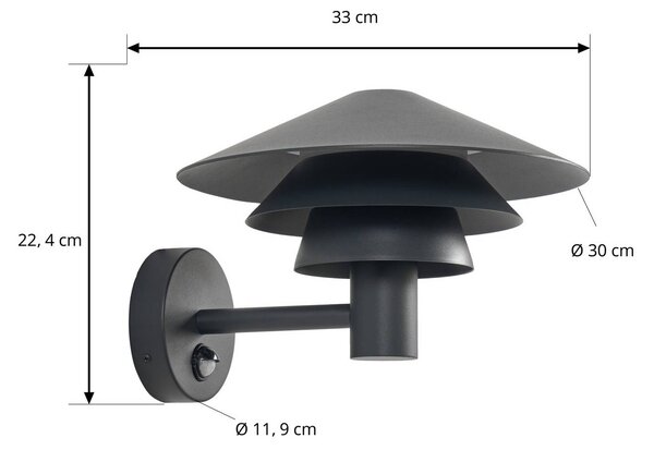 Kinkiet zewnętrzny LED Lucande Montaro, antracytowy, IP54 z czujnikiem Montaro, czarny, aluminium, nowoczesny