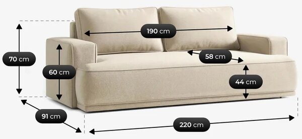 Sofa z Funkcją Spania CAMELIA Kremowa Boucle Nowoczesna