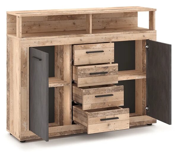 Komoda Dwudrzwiowa z Szufladami BLAGO MIDI B 119,5 cm Surowy Dąb/Grafit Loft