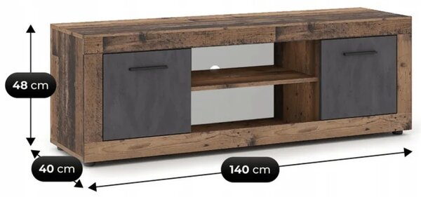 Szafka RTV BLAGO 140 cm Ciemny Dąb/Grafit Dwudrzwiowa do Salonu Loft