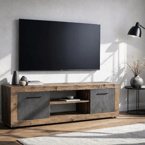 Szafka RTV BLAGO 140 cm Ciemny Dąb/Grafit Dwudrzwiowa do Salonu Loft
