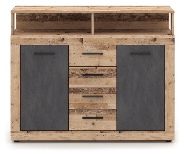Komoda Dwudrzwiowa z Szufladami BLAGO MIDI B 119,5 cm Surowy Dąb/Grafit Loft