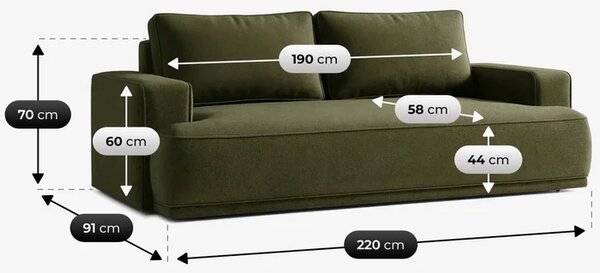 Sofa z Funkcją Spania CAMELIA Oliwkowa Boucle Nowoczesna